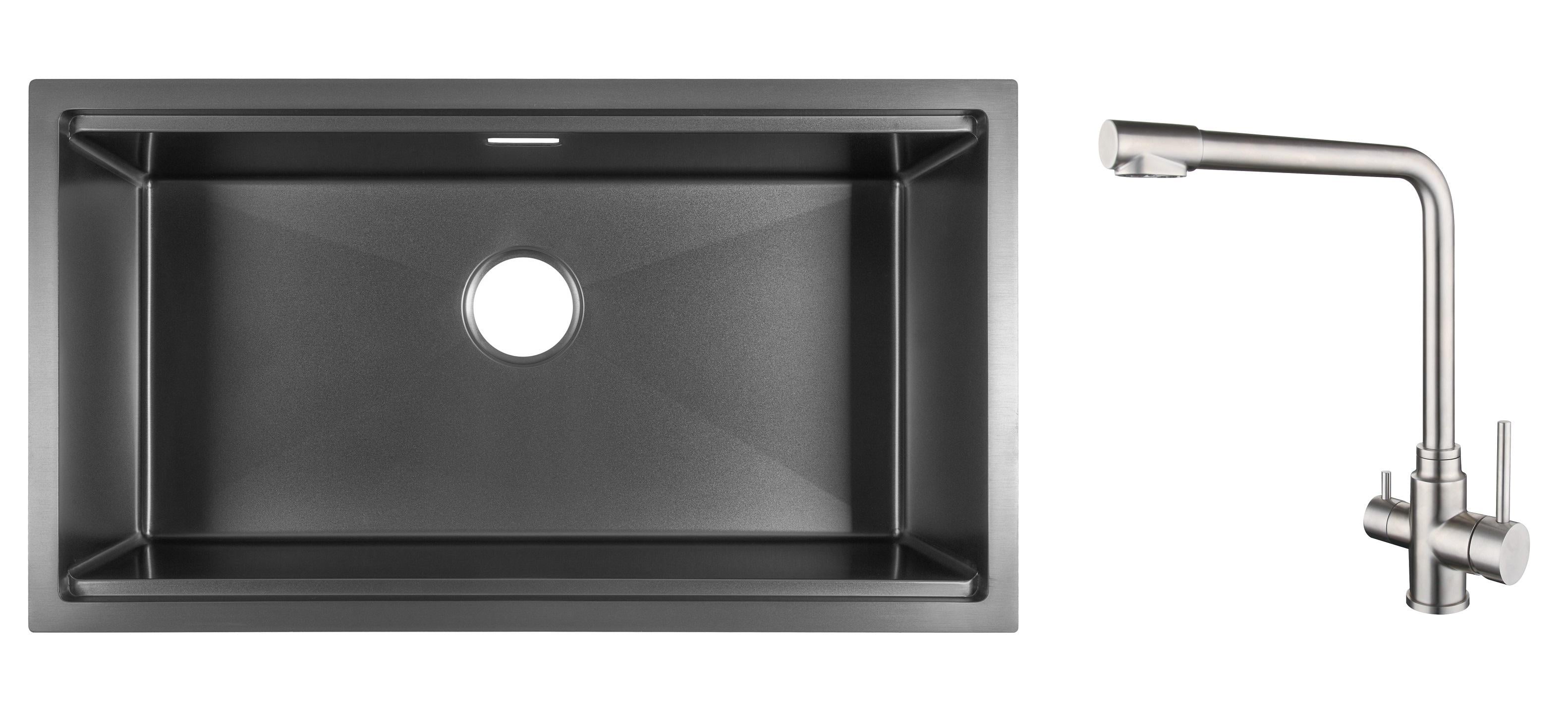 Комплект з кухонної мийки Gunter&Hauer Federbach 8022 Black та кухонного змішувача Gunter&Hauer LUFT Br
