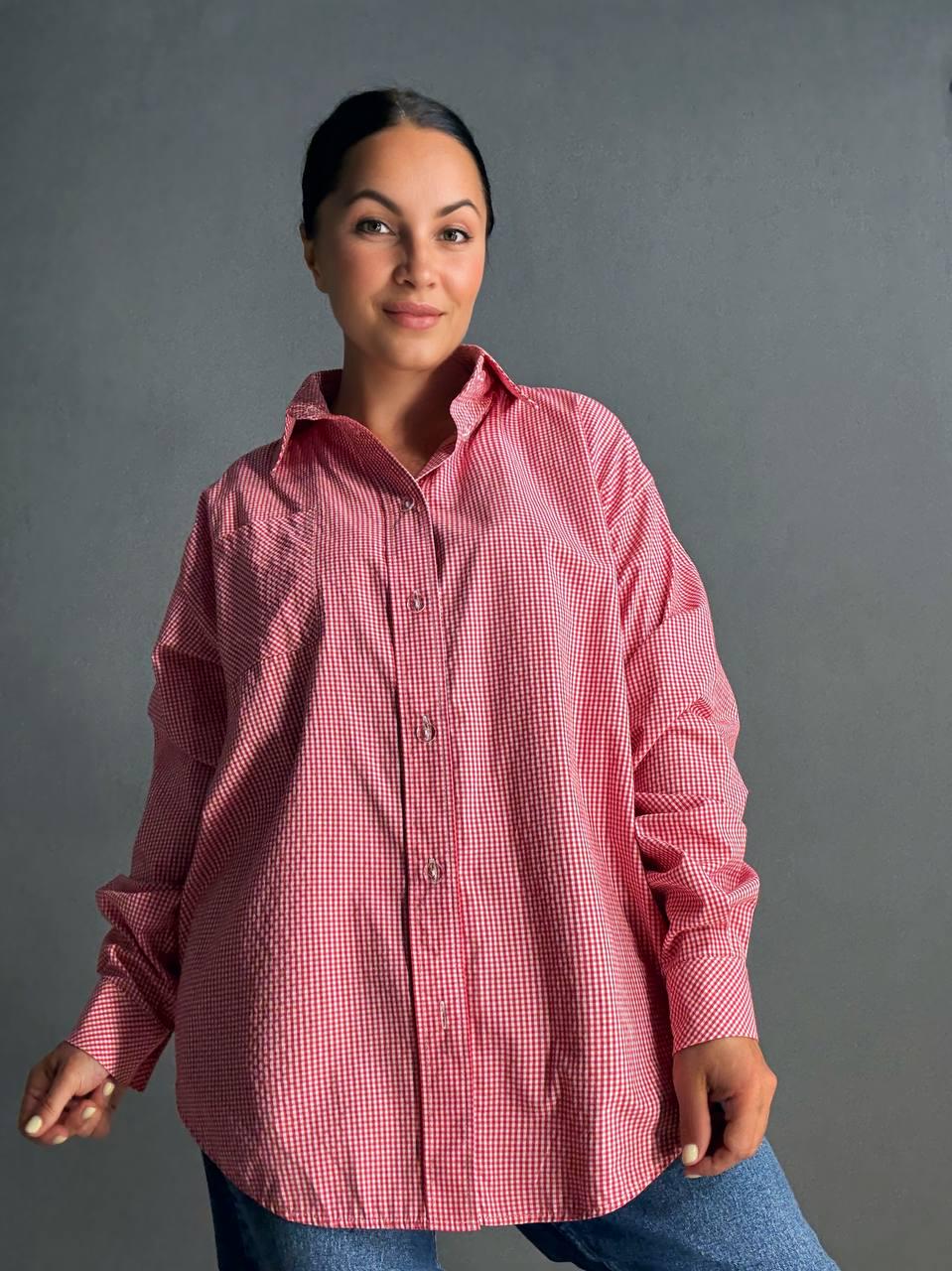 Рубашка женская Irel 2222 супер оверсайз клетчатая удлиненная OS Красный (2519) - фото 10 Рубашка женская Irel 2222 супер оверсайз клетчатая удлиненная OS Красный (2519) - фото 10