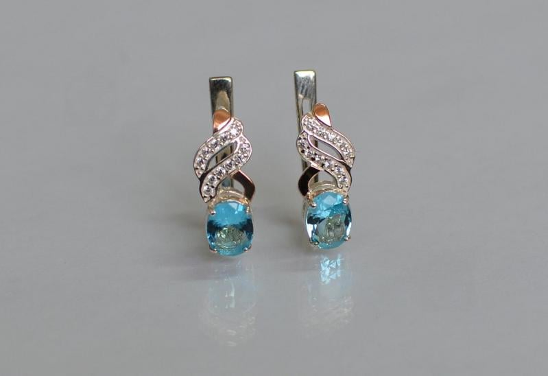 Серебряные серьги Sil с золотыми накладками 117s-13 Голубой (Sil-771)