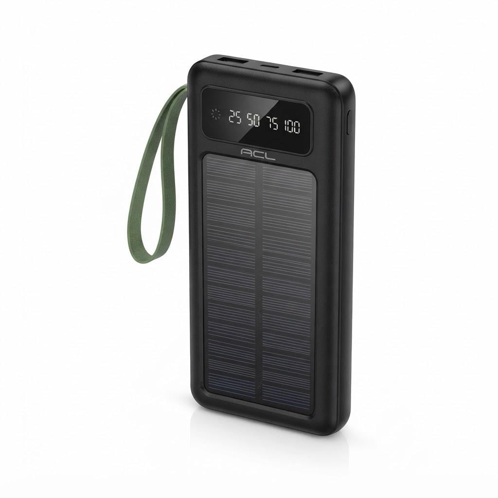 Повербанк с солнечной панелью ACL PW-59 Solar 10000 mAh 4 встроенные кабели и фонарик (37811055)