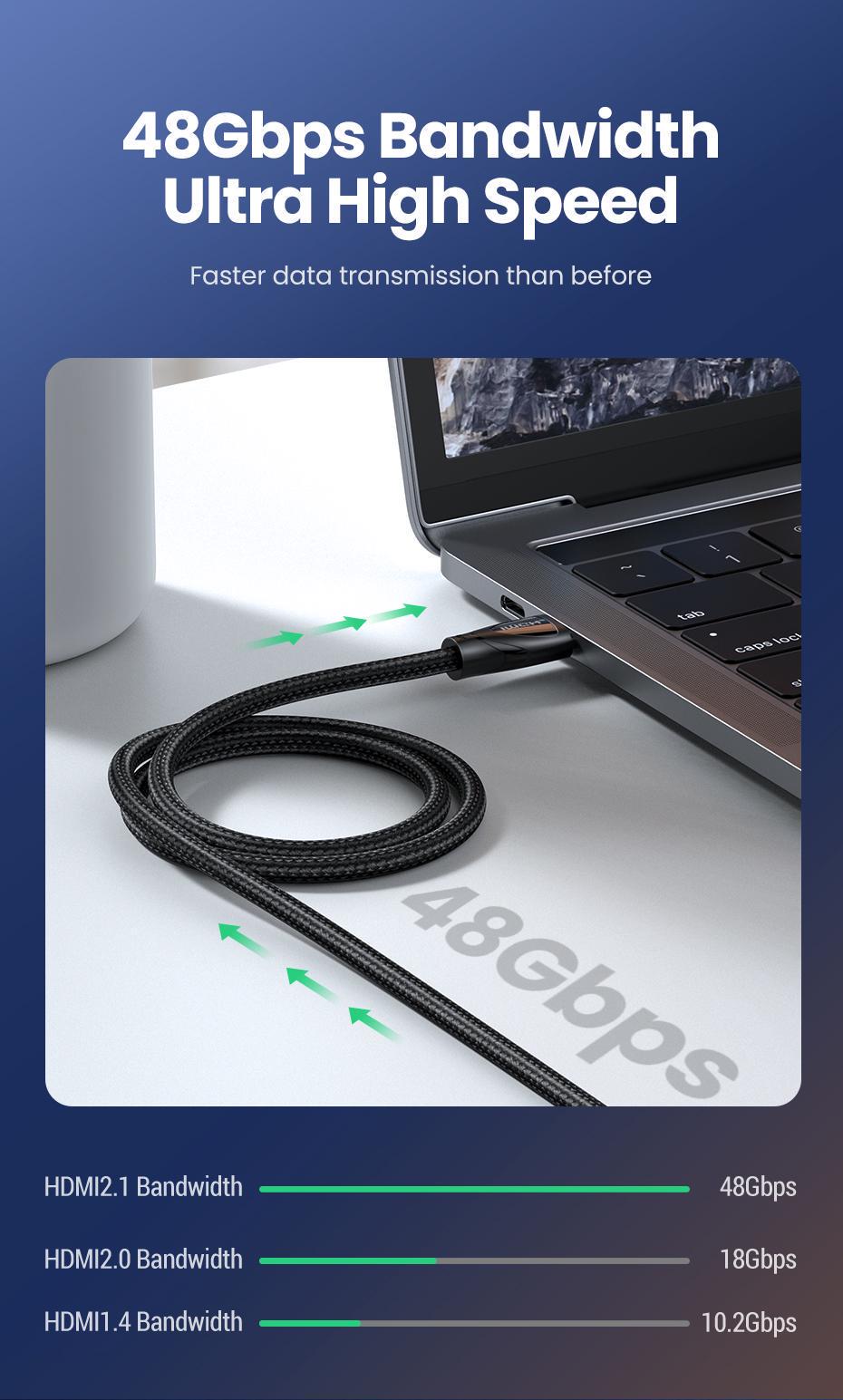 Кабель UGREEN HDMI 2.1 4K 120Hz 48 Гбит/с 3D Dolby Atmos HDR 10+ eARC HDCP 2.3 1080p 240Hz 3 м Черный (80404) - фото 5 Кабель UGREEN HDMI 2.1 4K 120Hz 48 Гбит/с 3D Dolby Atmos HDR 10+ eARC HDCP 2.3 1080p 240Hz 3 м Черный (80404) - фото 5