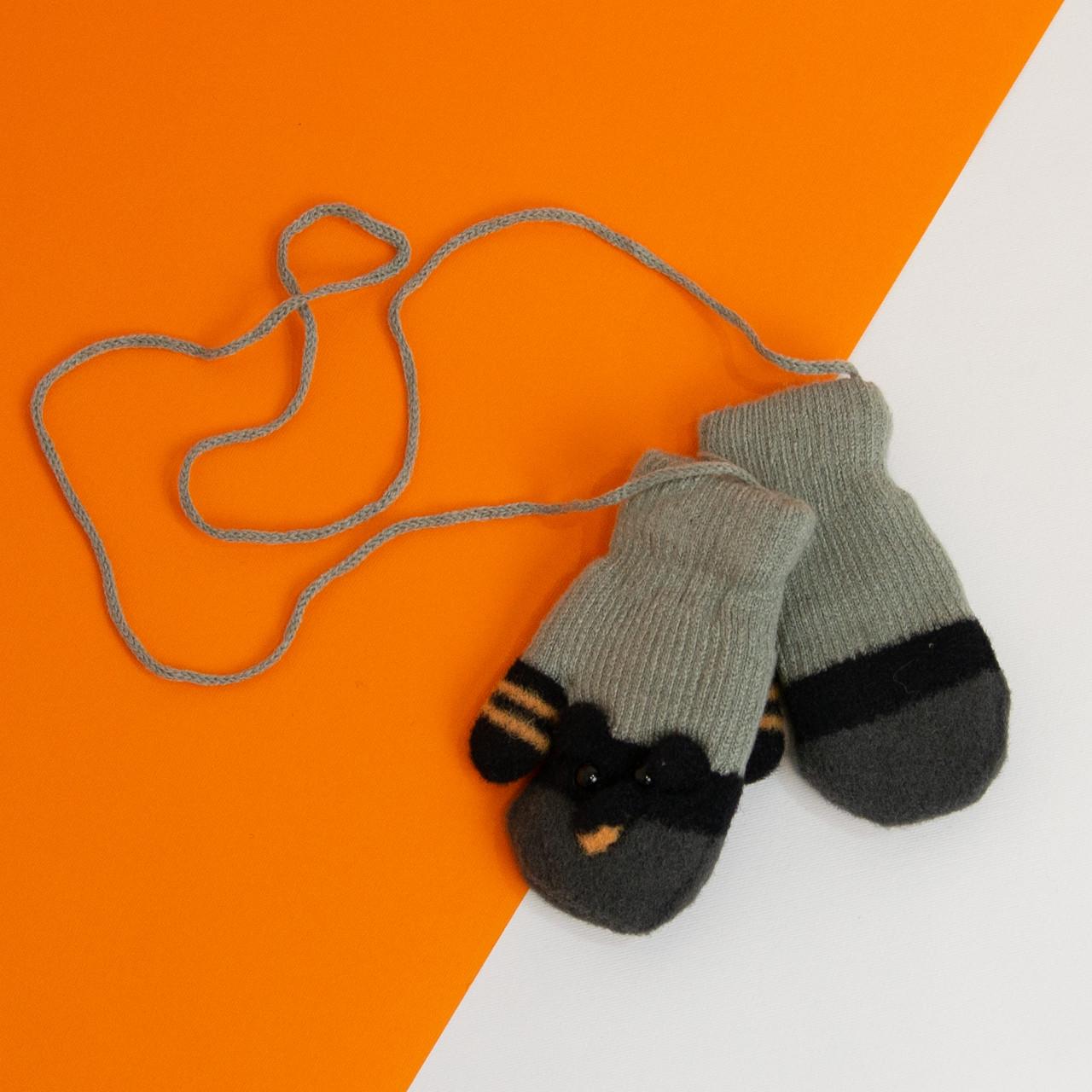 Варежки детские на 1-2 года зимние на веревочке 20-7-86 Серый (DR010130) Варежки детские на 1-2 года зимние на веревочке 20-7-86 Серый (DR010130)