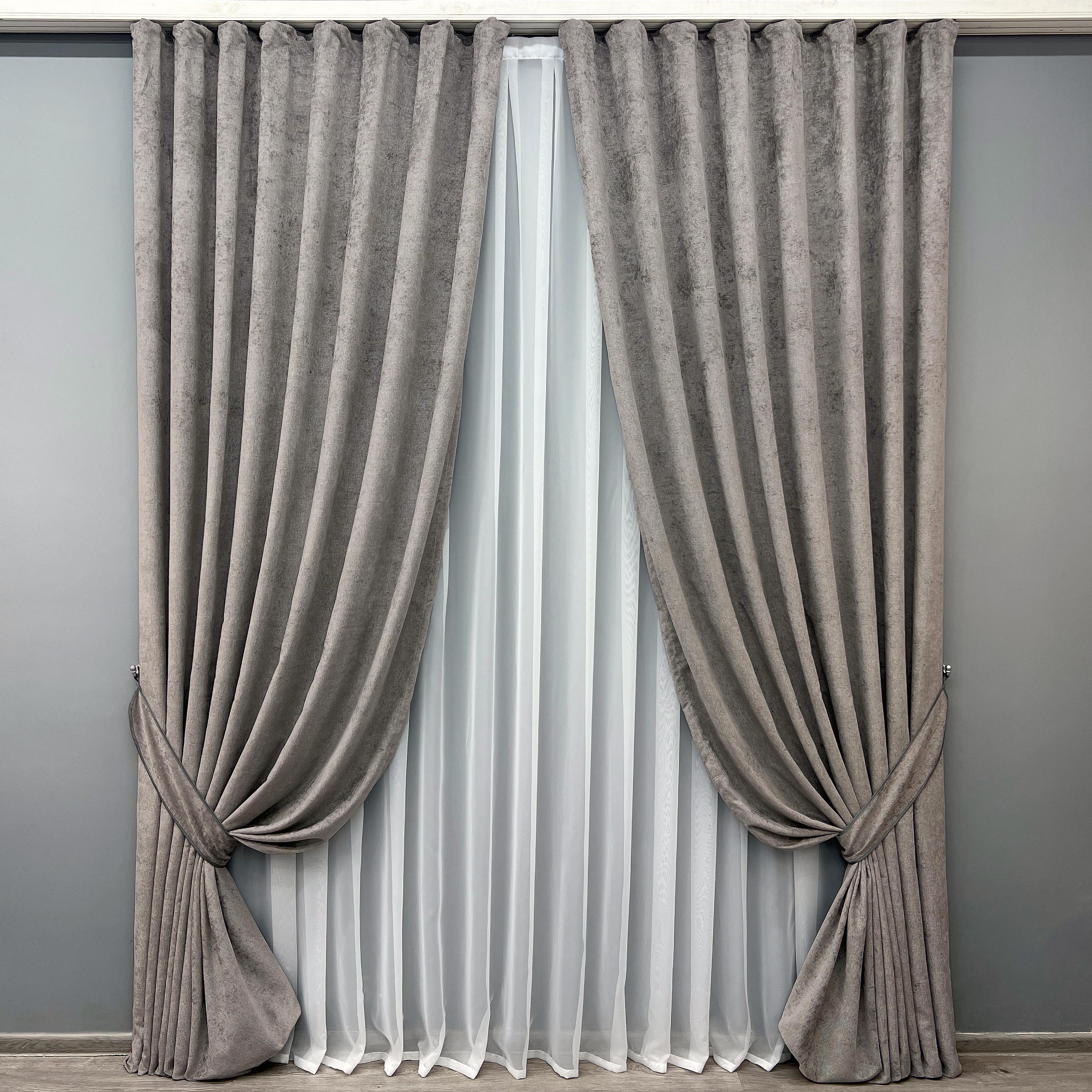 Комплект готовых штор VR-Textil Шенилл VELMIRA Rich №1927ш 150х290 см 2 шт. Пепельный (33-0993)