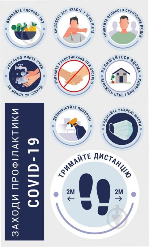 Наклейка информационная Заходи профілактики вірусу Вхід без маски заборонено Зберігай дистанцію 900х560 мм