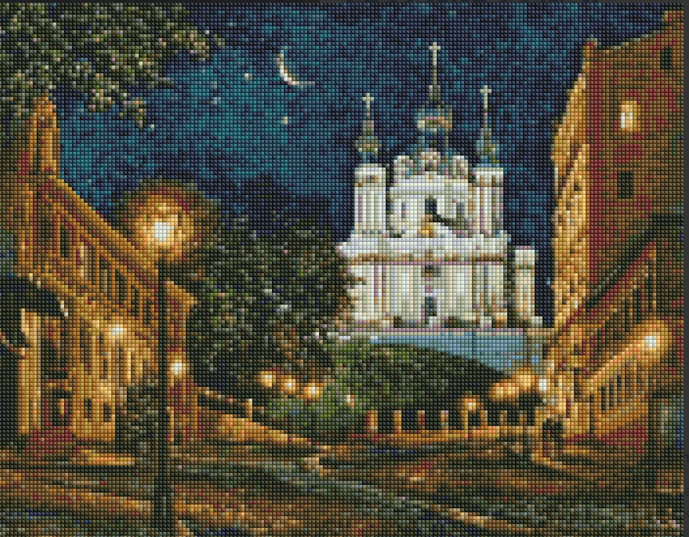 Алмазна мозаїка Ідейка Вечірній Київ на полотні з підрамником 40х50 см (AMO7348)