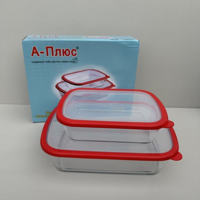 Набор стеклянных прямоугольных контейнеров A-Plus 1084 2 шт. Красный