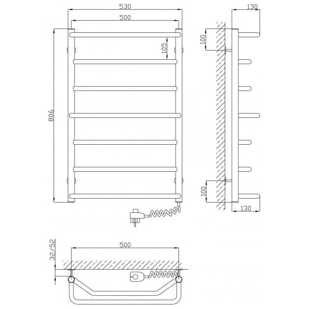 Полотенцесушитель электрический Kosser Микс 800х500/7 ER (FRRSДМ07ЕR) - фото 2