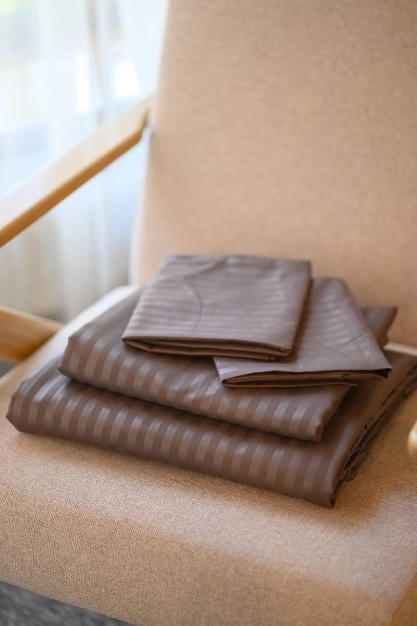 Комплект постільної білизни Signorina Siena зі страйп-сатину євро 50х70 см/70х70 см Шоколадний (0010E) - фото 3