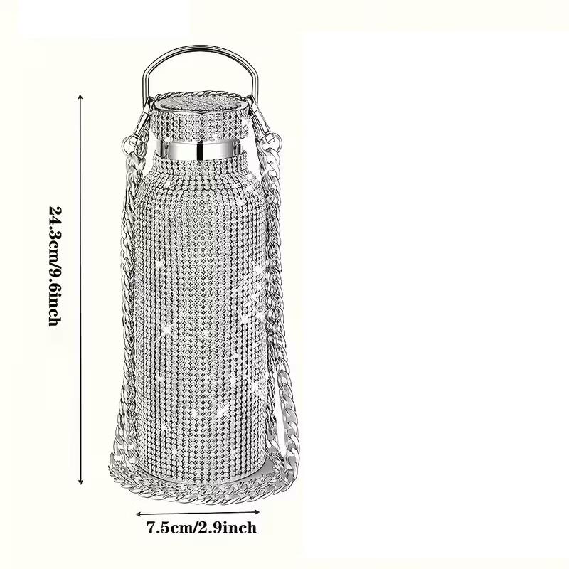 Термос-пляшка з нержавіючої сталі зі стразами 500 мл Срібний (t001) - фото 3 Термос-пляшка з нержавіючої сталі зі стразами 500 мл Срібний (t001) - фото 3