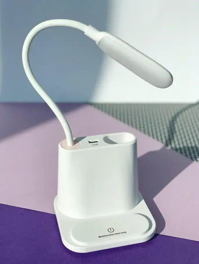 Лампа аккумуляторная настольная LED Bionic Desk Lamp c USB выходом гибкой ножкой и подставкой для смартфона Белый