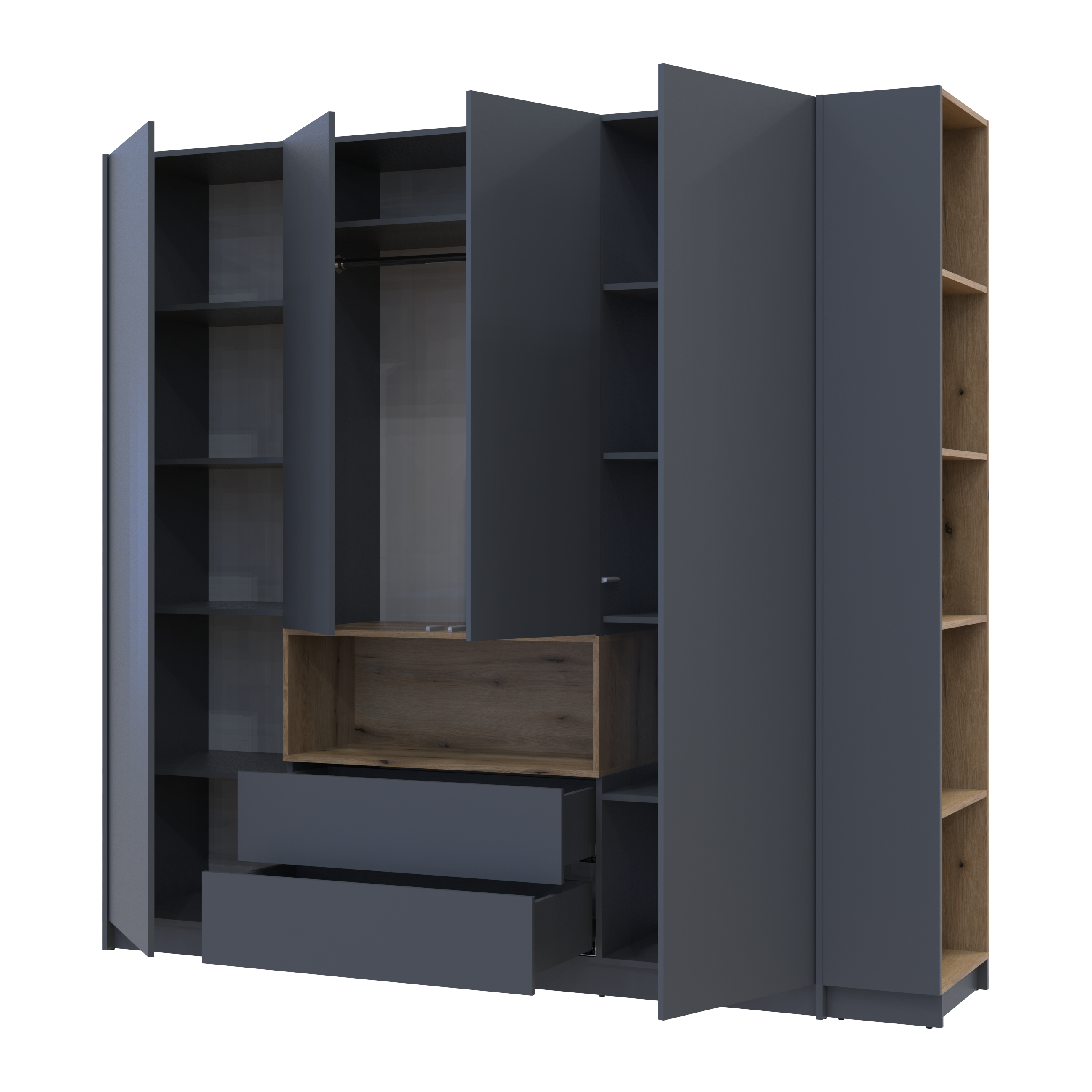 Шкаф для одежды с нишей и этажеркой Дейл 4 ДСП 234х52х220 см Графитовый/Дуб Эвок (44900339)