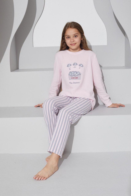 Пижама для девочек теплая Попкорн из флиса полар 128 см Нежно-розовый (SS223086) Пижама для девочек теплая Попкорн из флиса полар 128 см Нежно-розовый (SS223086)