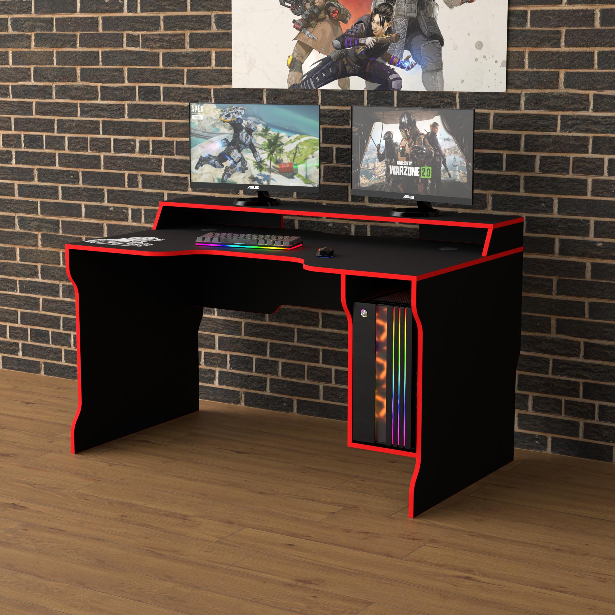 Стол геймерский эргономичный с надстройкой Zeus Rasin RS-23 из ЛДСП Черно-красный (RS-23) - фото 2 Стол геймерский эргономичный с надстройкой Zeus Rasin RS-23 из ЛДСП Черно-красный (RS-23) - фото 2