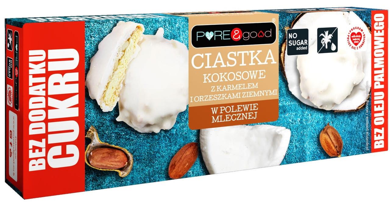 Печиво кокосове без цукру Pure & Good з арахісом та кармеллю в молочній глазурі 128 г