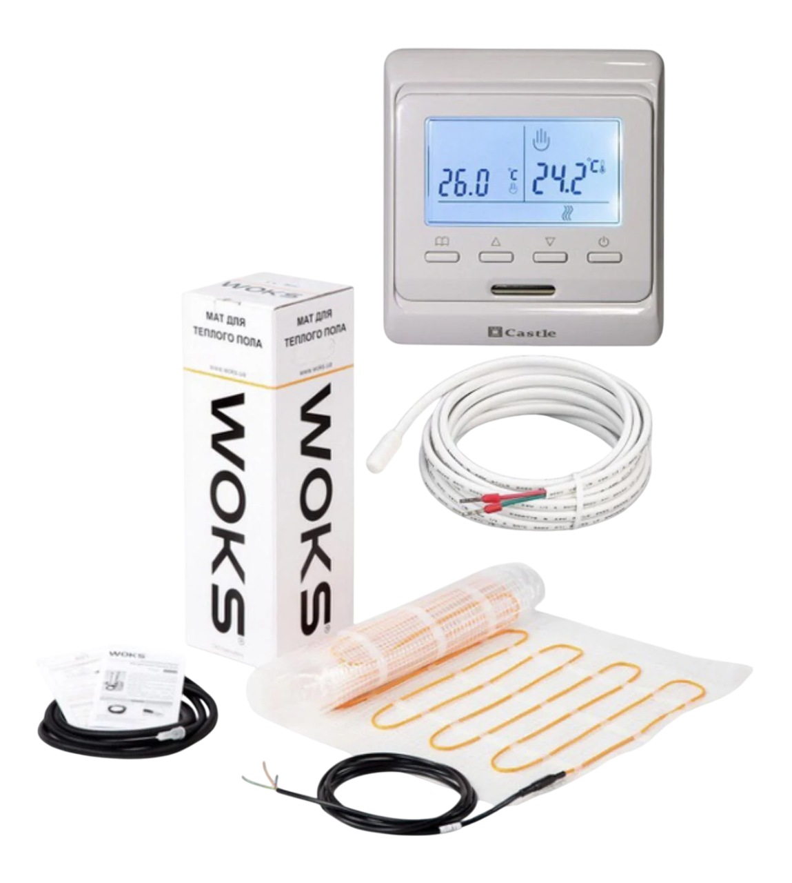 Мат під плитку двожильний WoksMat/160 320 Вт 2 кв. м в комплекті з програмованим терморегулятором (757675)