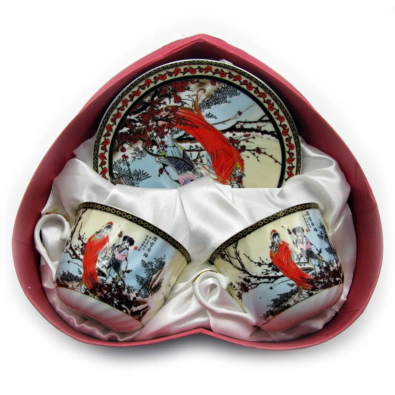 Сервиз фарфоровый сакура 2 чашки 160 мл/блюдца d-14 см (18673)