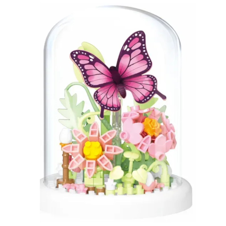 Конструктор детский блоковый Цветы с бабочкой в колбе 130 деталей 6,8х6,8х8,5 см Розовый (P2539)