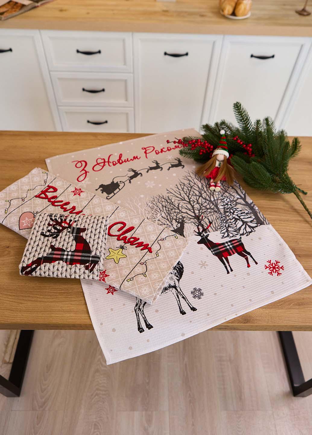 Набір новорічний вафельних рушників в коробочці Щасливого Різдва 60х47 см 3 шт. - фото 2