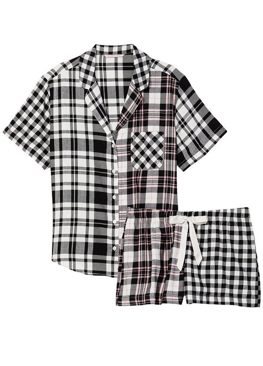 Піжама жіноча Victoria's Secret Flannel Short Pajama Set шорти/сорочка M Чорно-білий (2104738519) - фото 3