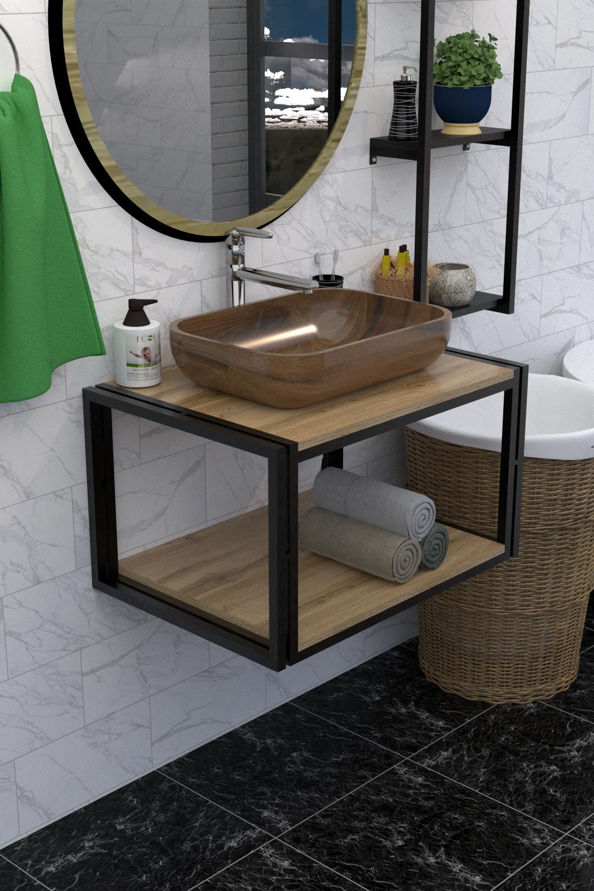 Полиця під умивальник підвісна EcoLoft Вален DSP-1291-1 в стилі лофт Дуб Аппалачі (30775629)