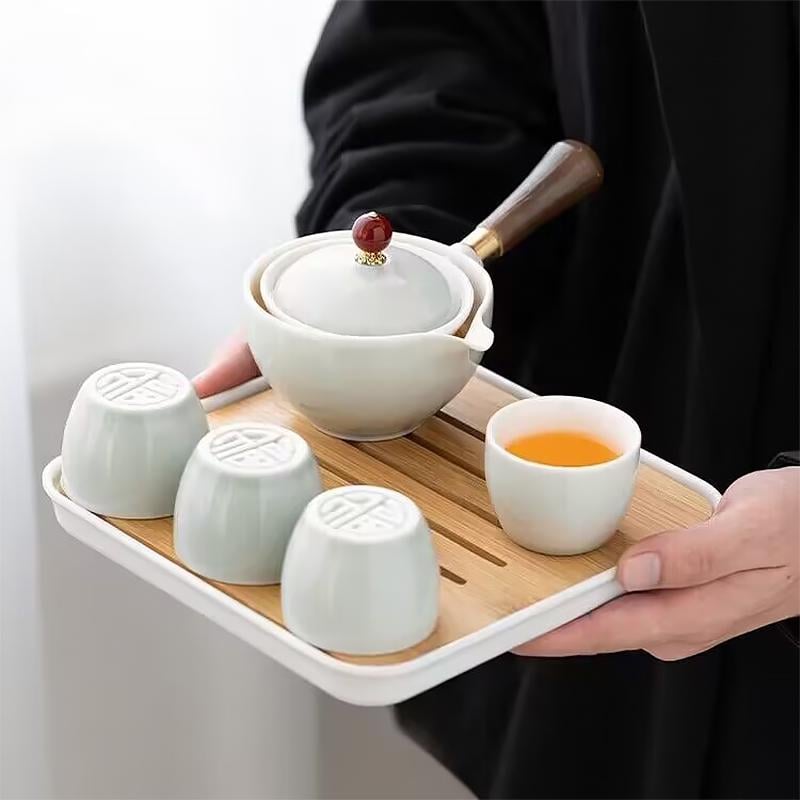 Набор для чайной церемонии дорожный керамический White Gray/Blue - фото 2 Набор для чайной церемонии дорожный керамический White Gray/Blue - фото 2