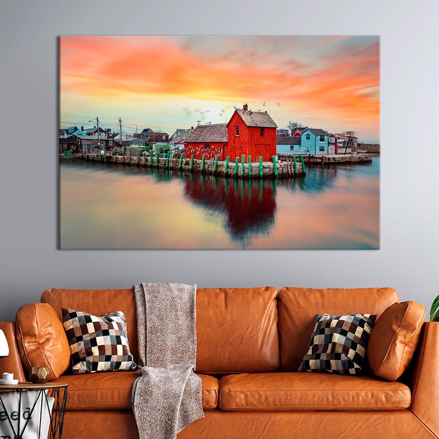 Картина город Рыбацкая деревня в Новой Шотландии 80x54 см (A599-1)