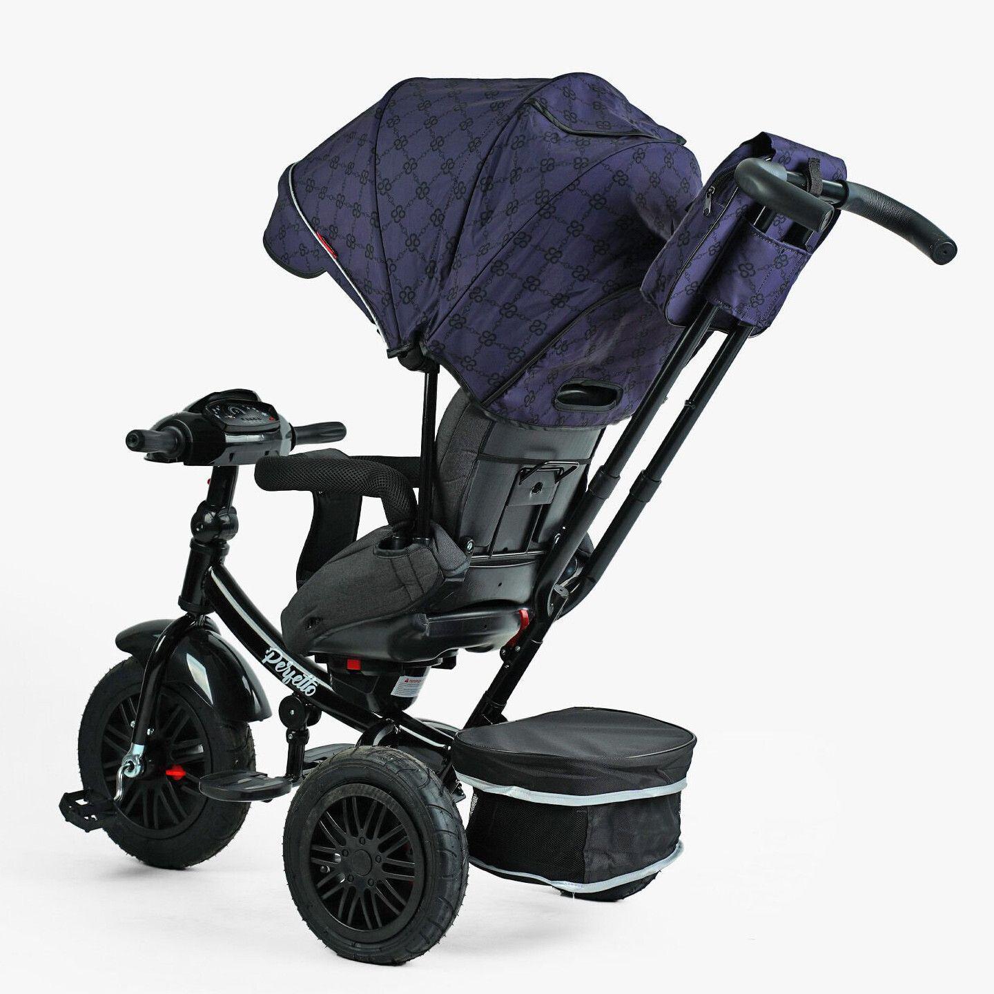 Велосипед дитячий триколісний Best Trike Perfetto 8066 надувні колеса музична панель з USB та батьківською ручкою Темно-синій (511-36) - фото 3