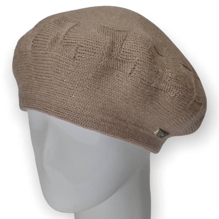 Берет женский Lirus Тетрис двойной теплый шерстяной украшенный люрексом Светло-бежевый