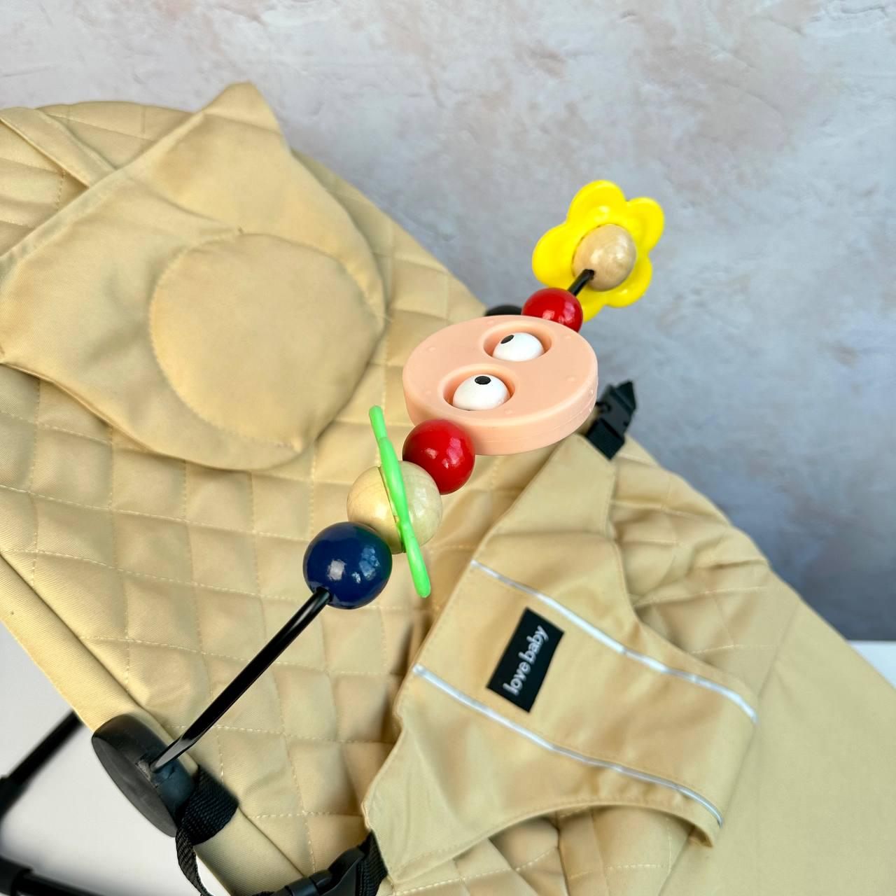 Шезлонг детский укачивающий центр с подушкой и дугой для новорожденных детей Бежевый - фото 5 Шезлонг детский укачивающий центр с подушкой и дугой для новорожденных детей Бежевый - фото 5