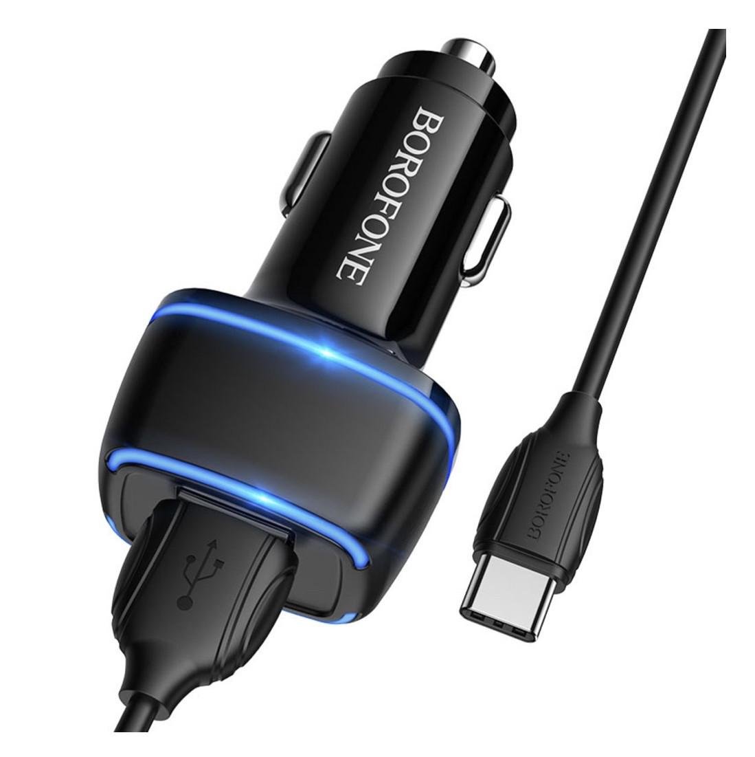 Зарядное устройство автомобильное Borofone BZ14 Max Dual Port USB Type C Black