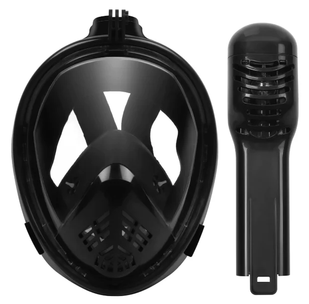 Панорамна маска для плавання RoundTech S/M з кріпленням для камери Black - фото 5