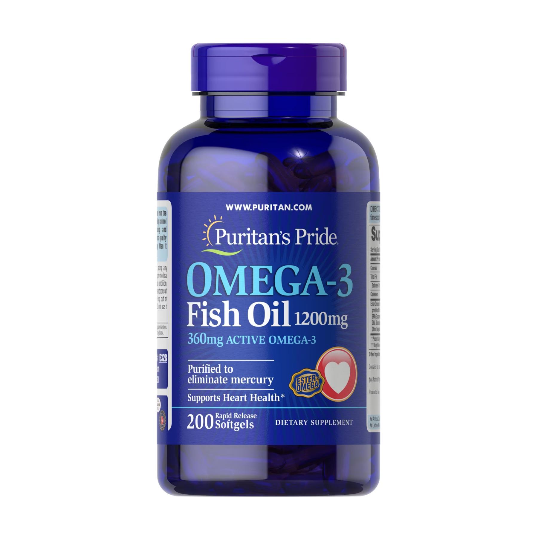 Добавка Omega-3 Fish Oil 1200 mg 360 mg Active Omega-3 200 softgels (2023-10-2478)
