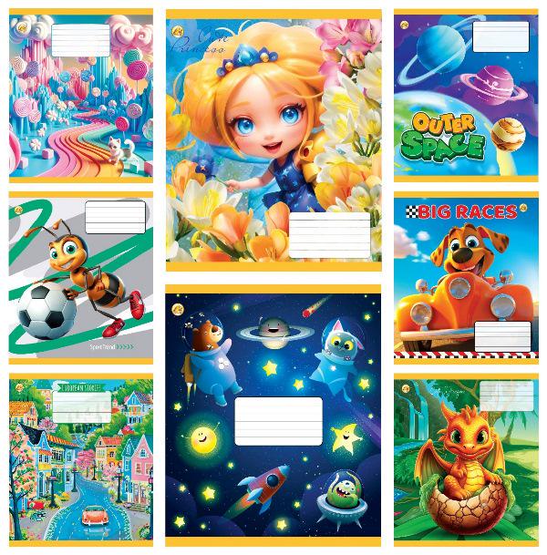 Зошити учнівські Тетрада Мікс 7 в косу лінію тверда палітурка 12 арк. 25 шт. (MTT-199168)