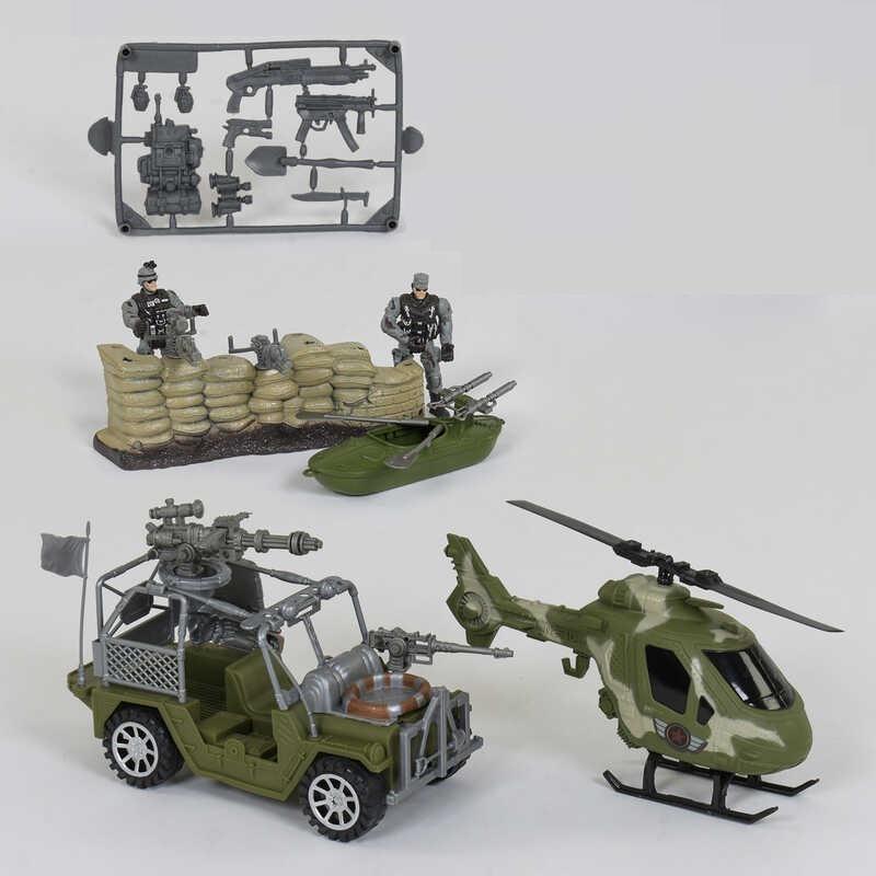 Набор игровой Военный набор HW Джип вертолет лодка 2 солдата оружие Khaki (82153)