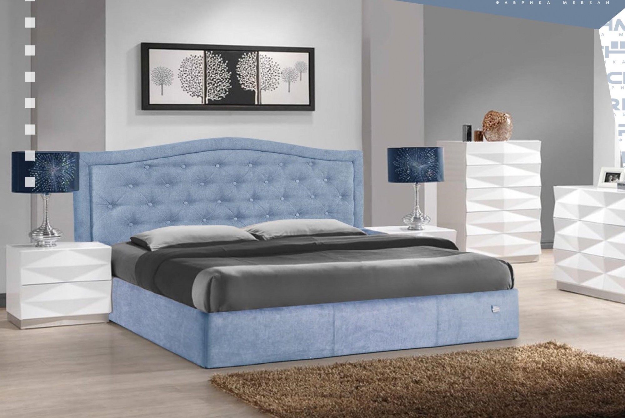 Кровать с подъемным механизмом двуспальная Scarlett Comfort Jeans 180х190 см Синий
