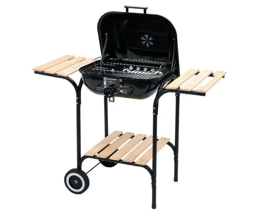 Вугільний садовий мангал LUND з кришкою та дерев'яними полицями (99581)