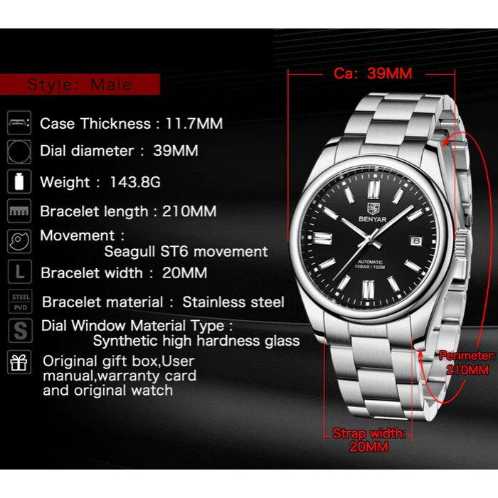 Часы наручные мужские Benyar Automatic Silver (8307) - фото 6 Часы наручные мужские Benyar Automatic Silver (8307) - фото 6