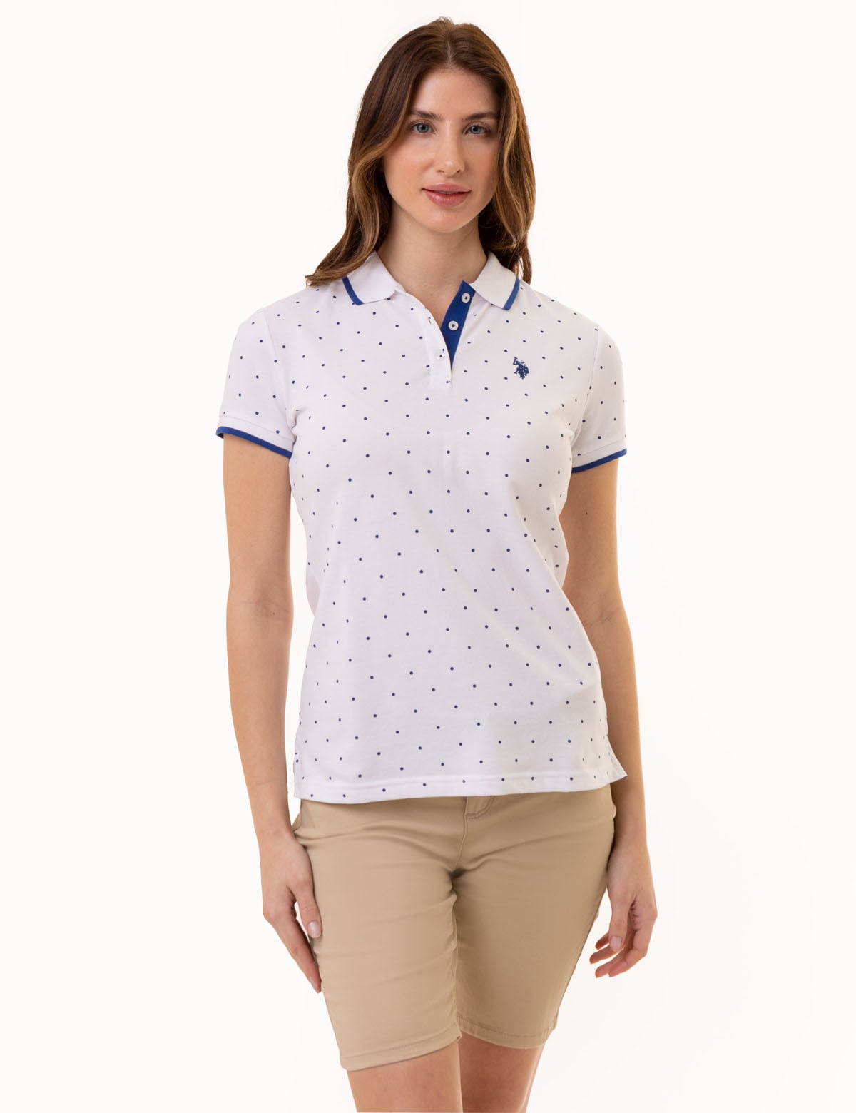 Футболка-поло женская US Polo Assn в горошек пике Premium Class XL Белый (39138229)