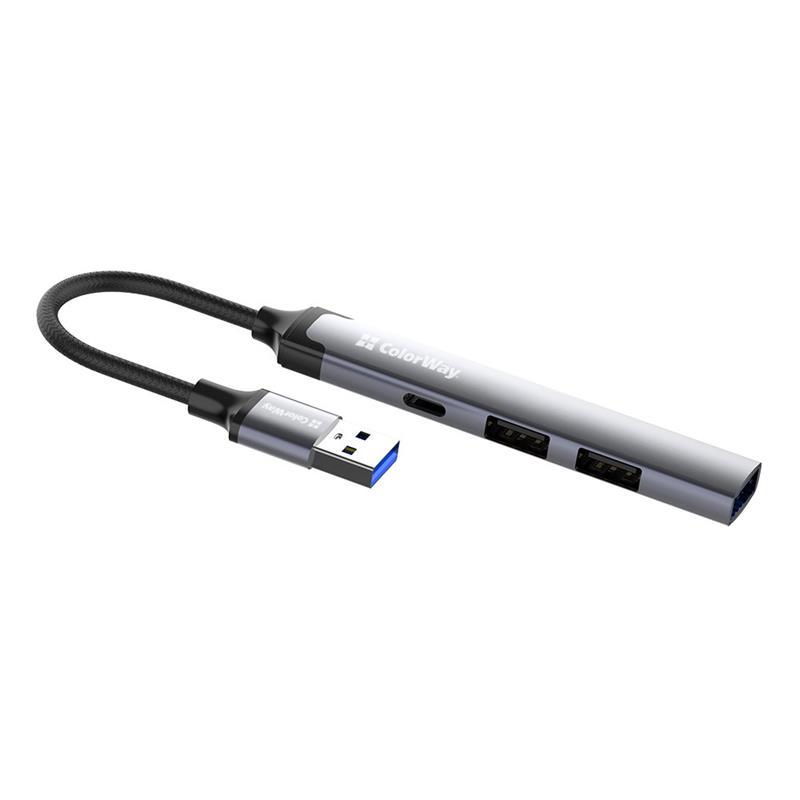 USB-хаб ColorWay CW-HUB05 USB-A 4в1 USB 3.0 USB-C 12 см Grey (35575532)