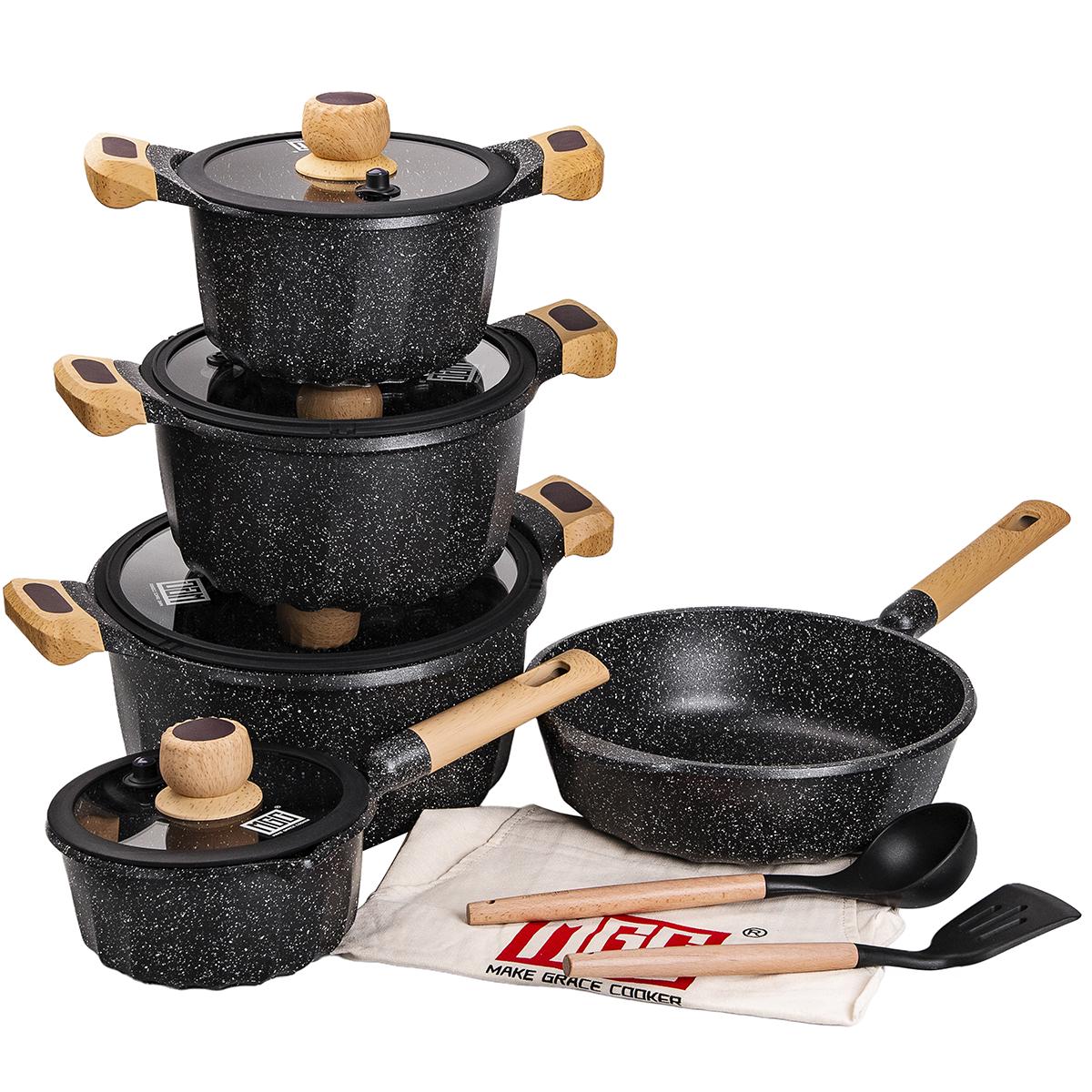 Набор посуды MGC с антипригарным покрытием 8 предметов 1,9/2/3/3,2/5,3 л Черный (HP-4-404B) Набор посуды MGC с антипригарным покрытием 8 предметов 1,9/2/3/3,2/5,3 л Черный (HP-4-404B)