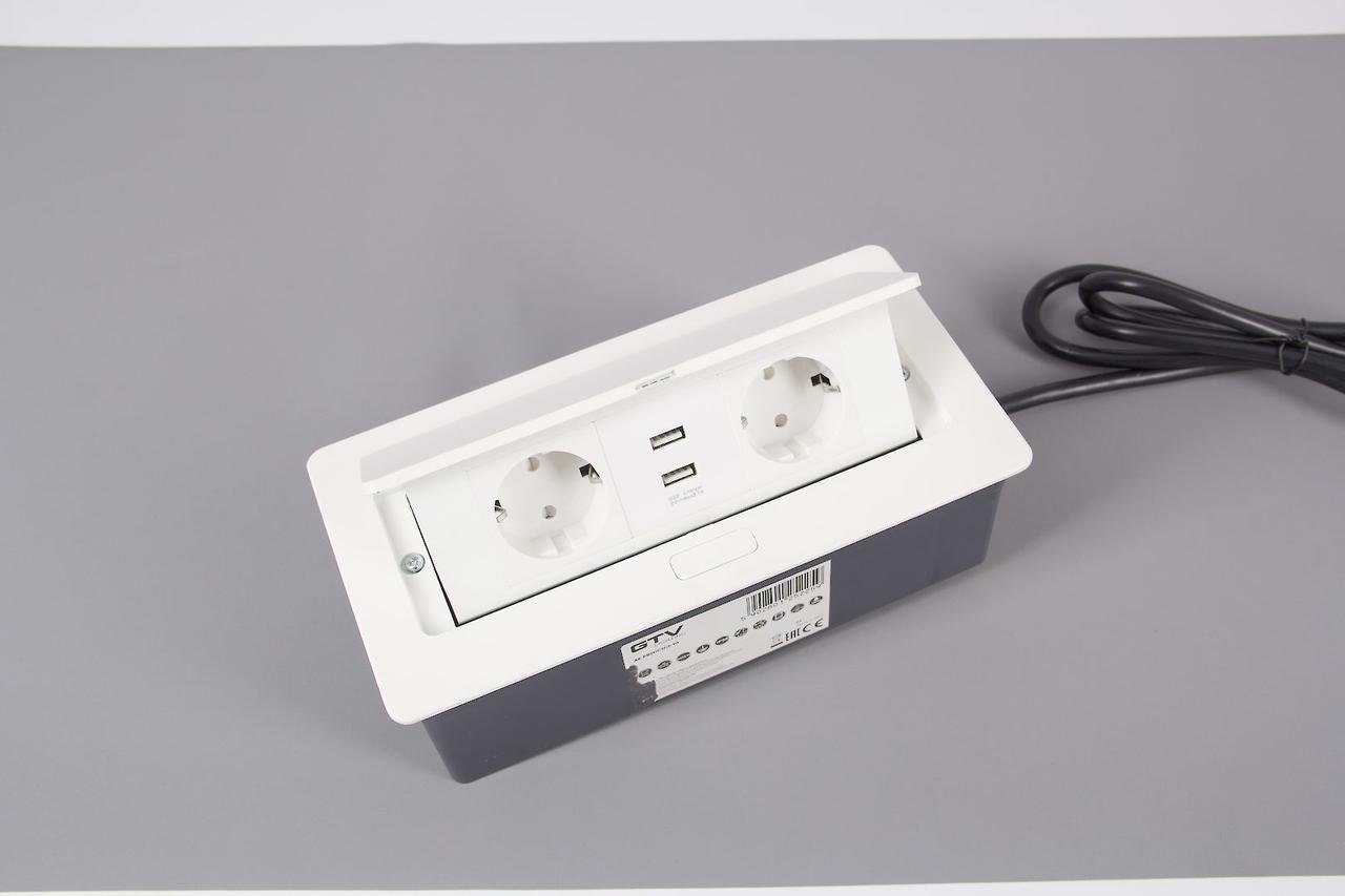 Розетка встроенная горизонтальная GTV на 2 вилки 2USB,Soft Белый (AE-PBSUC2GS-10)