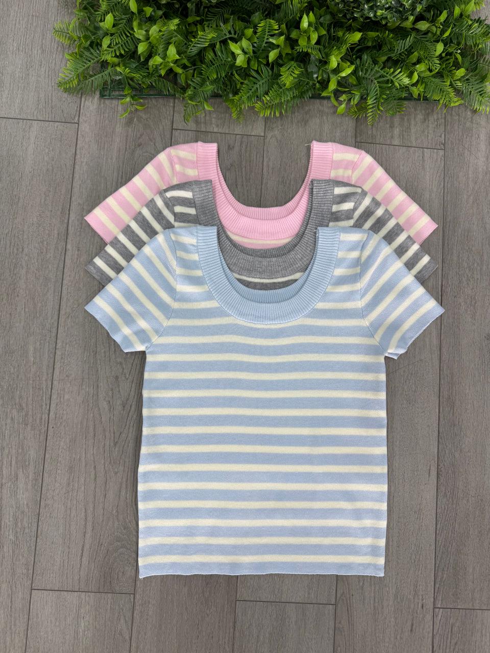 Футболка женская в полоску с круглым вырезом OS Розовый (#8959-02) - фото 2 Футболка женская в полоску с круглым вырезом OS Розовый (#8959-02) - фото 2