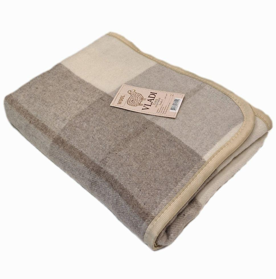 Плед шерстяной детский Vladi Эльф Клеточка 100x140 см Бежевый (1121)