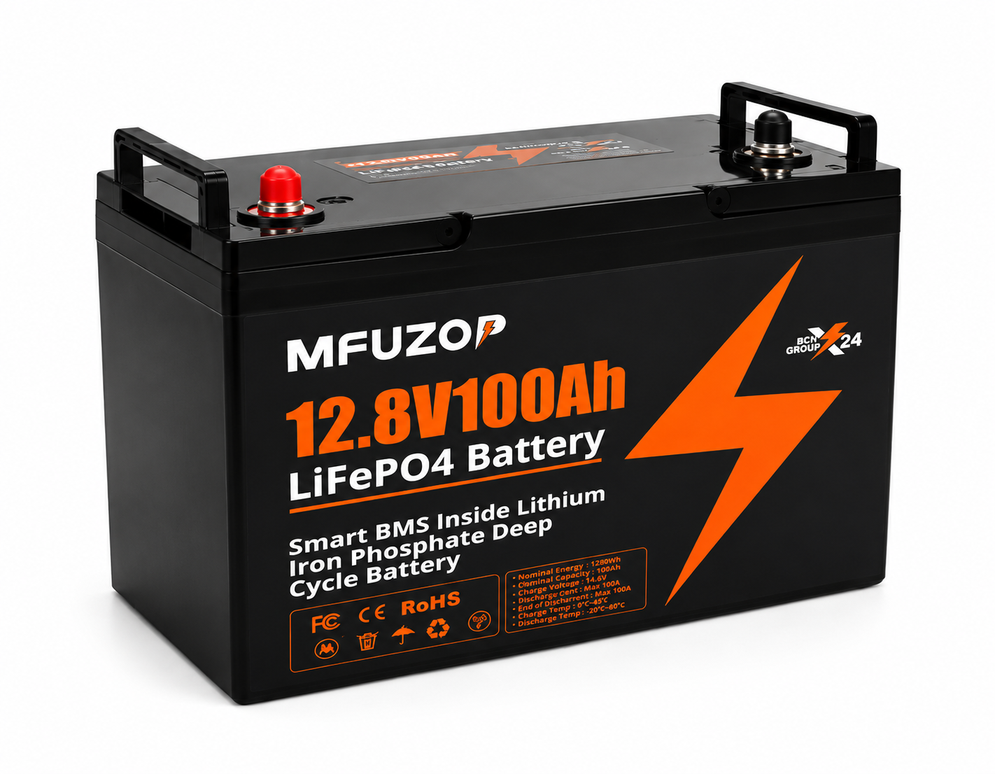 Аккумулятор литий-железо-фосфатный MFUZOP LiFePO4 12,8V 100 Ah 1280Wh с BMS глубокого цикла