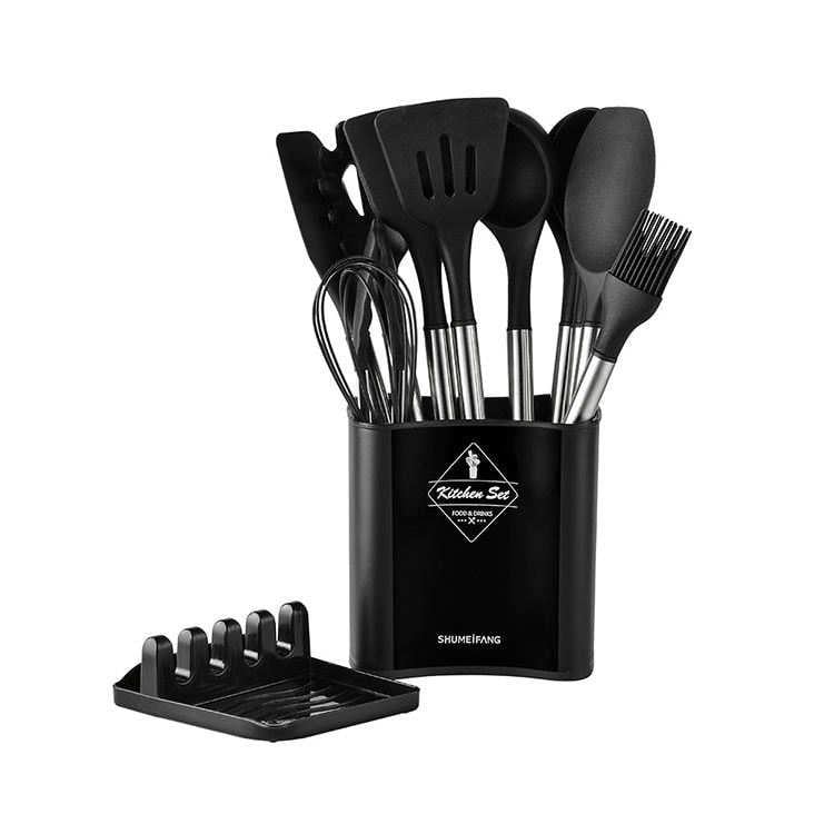 Набір силіконового посуду Kitchen Set з 13 пр. Black - фото 1