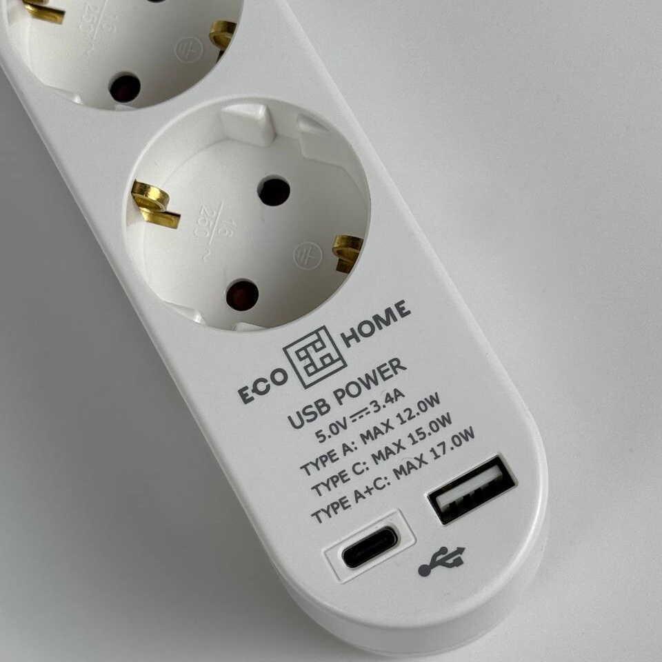 Подовжувач тримісний АСКО-УКРЕМ Ornat побутовий з з/к USB Type-C 2 м Білий (ECO019001001) - фото 3 Подовжувач тримісний АСКО-УКРЕМ Ornat побутовий з з/к USB Type-C 2 м Білий (ECO019001001) - фото 3