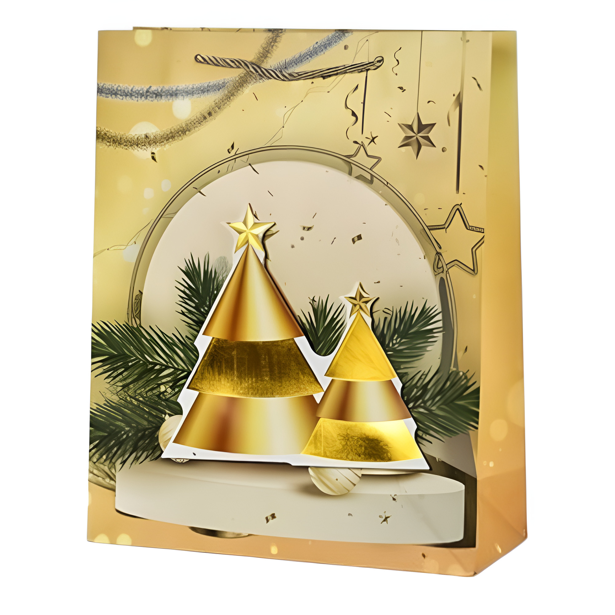 Подарочный пакет с ручками Stenson New Year 3D 26х32х10 см Разноцветный (R96628-M)