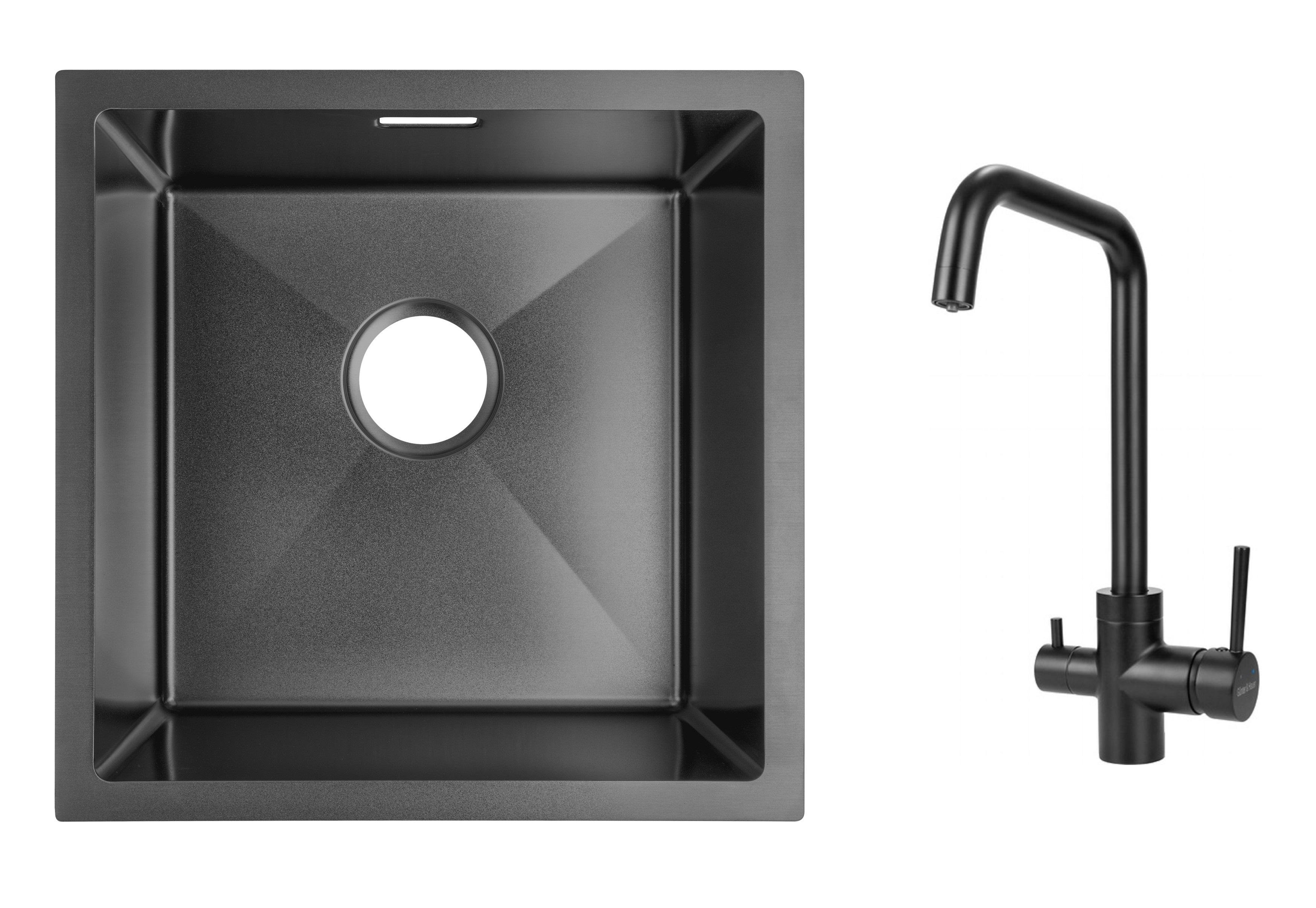 Комплект из кухонной мойки Gunter&Hauer Olef 4522 Black и кухонного смесителя Gunter&Hauer HÜGEL Black