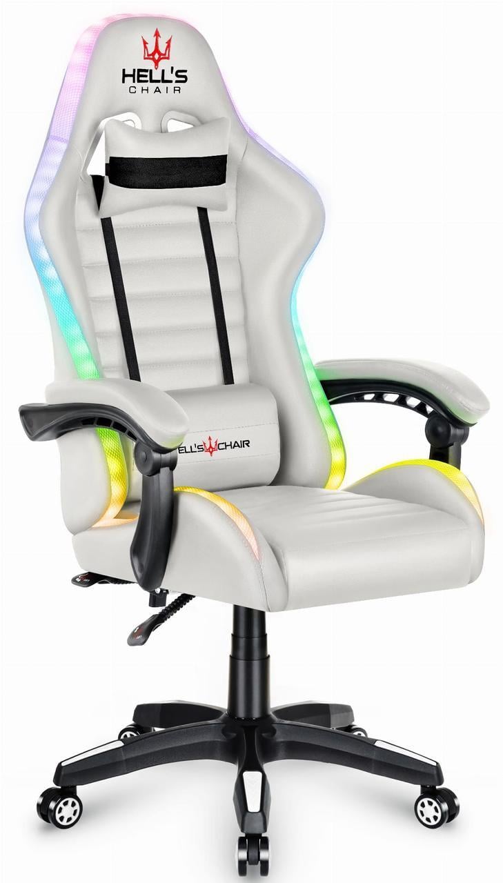 Кресло геймерское с RGB подсветкой Huzaro Hell's HC-1003 LED RGB Whitе до 120 кг Белый