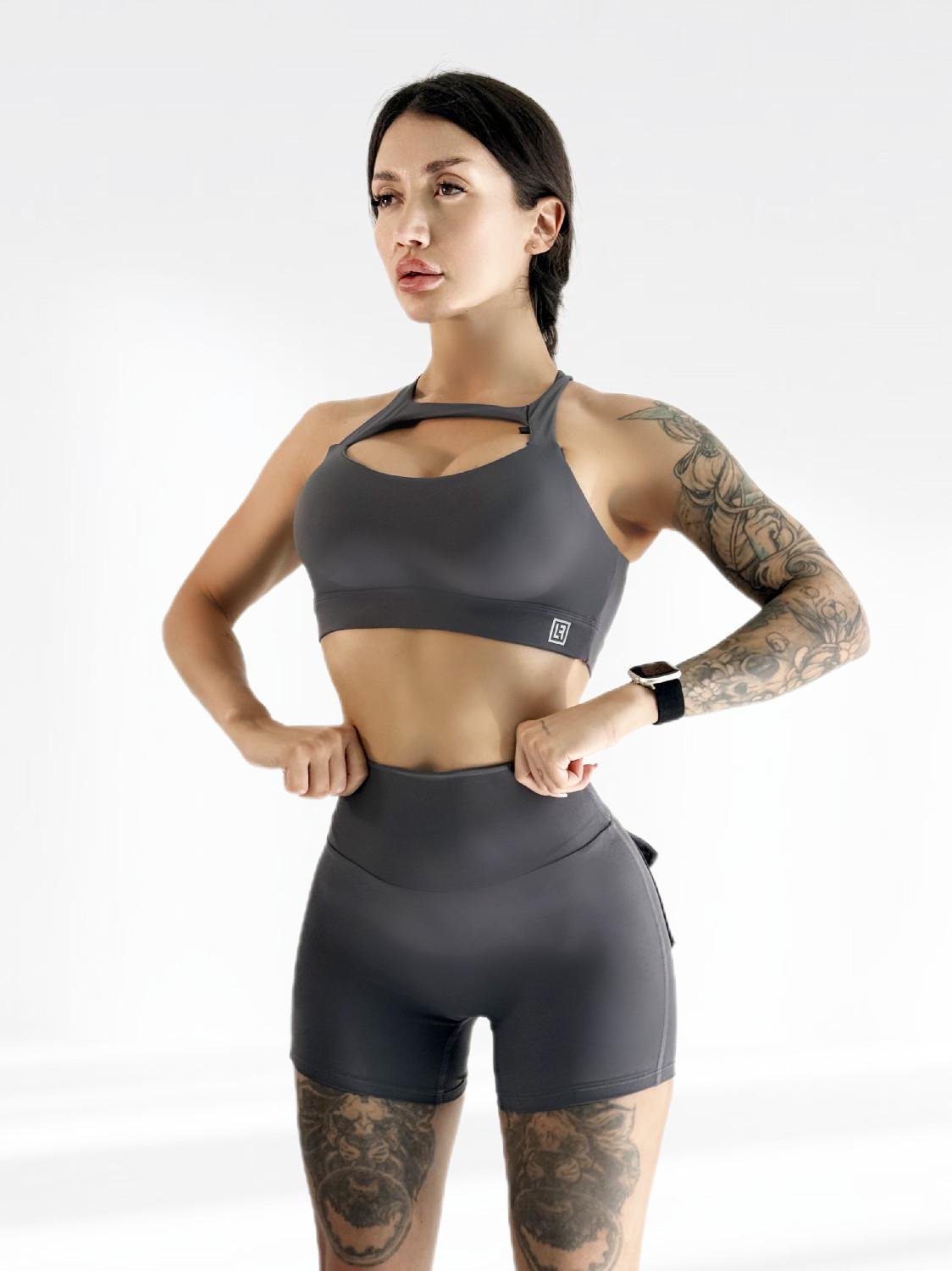 Костюм для фитнеса женский LILAFIT шорты с карманами и топ М Серый (LFT000040)